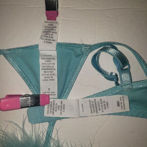 Vintage Secret Treasures Lingerie Set Womens 36C 7 Feather Trim Bra Panty Y2K - Picture 4 of 7